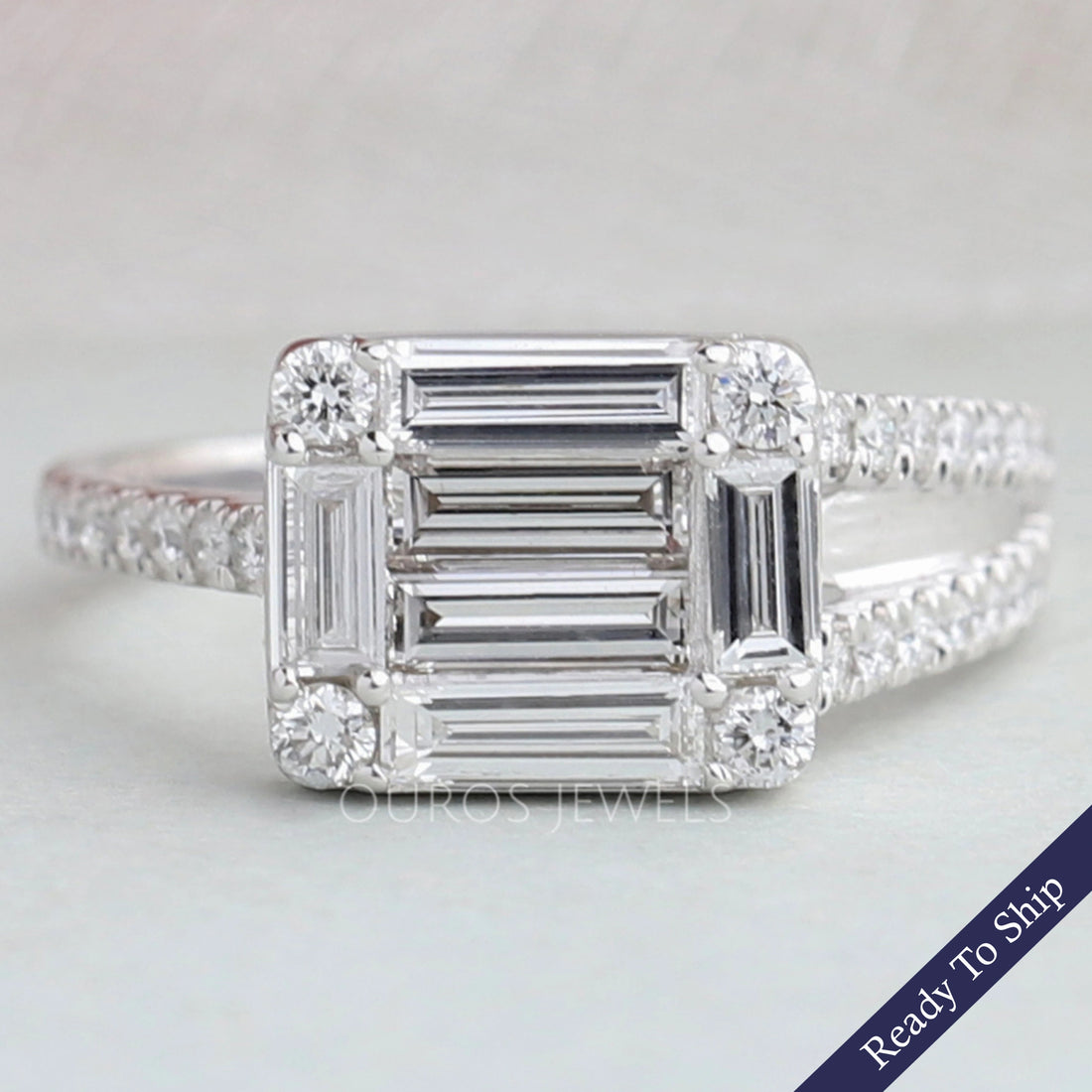 Round and Baguette Cut Lab Grown Diamond Wedding Band