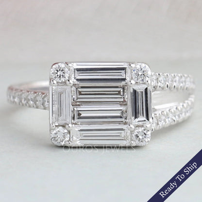 Round and Baguette Cut Lab Grown Diamond Wedding Band