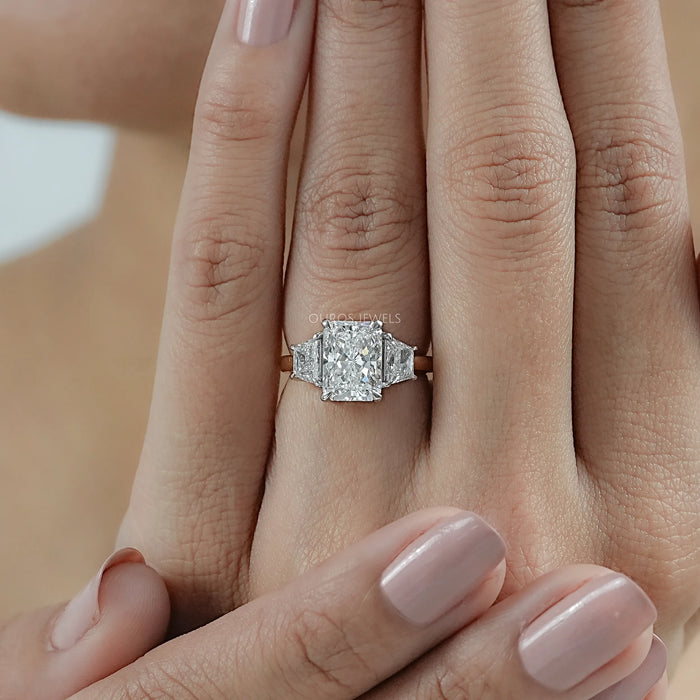 Three Stone Radiant And Trapezoid Lab Diamond Ring
