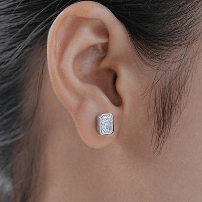 Bezel Radiant Lab Diamond Stud Earrings