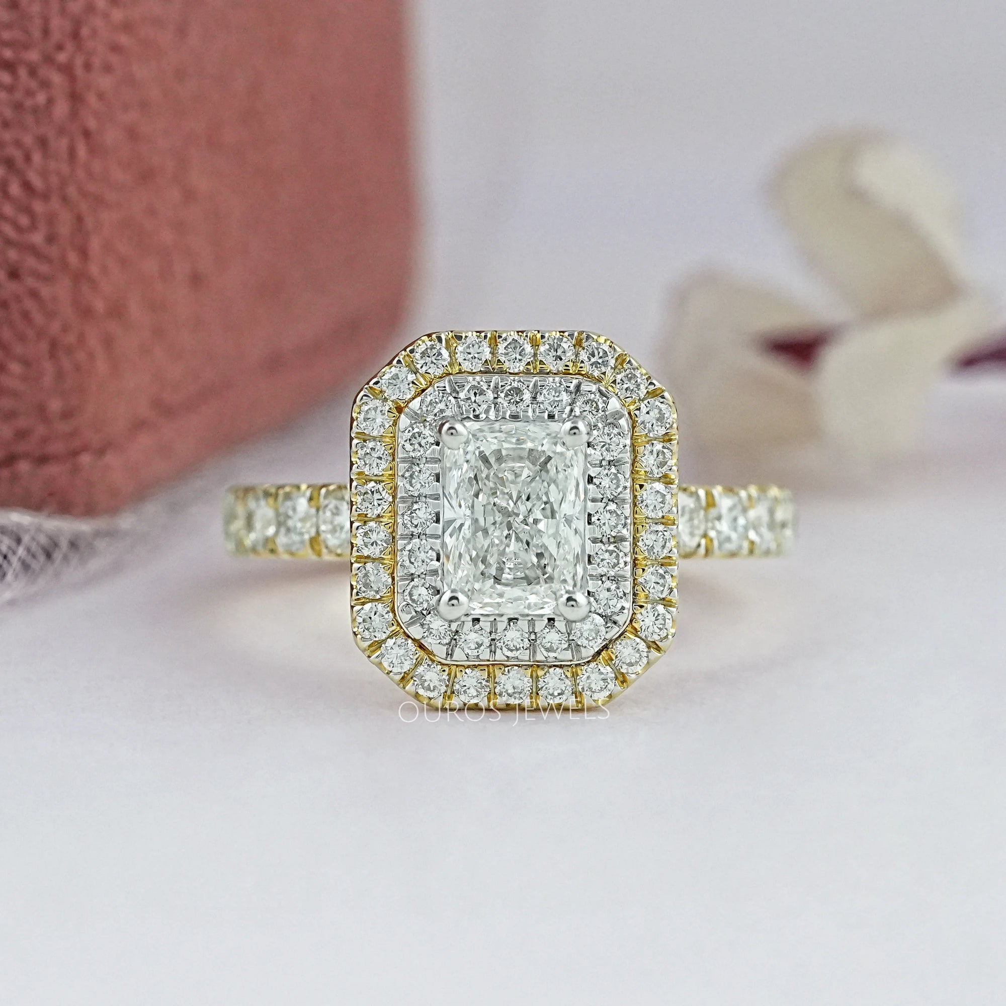 Radiant Cut Double Halo Solitaire Accent Engagement Ring Rings