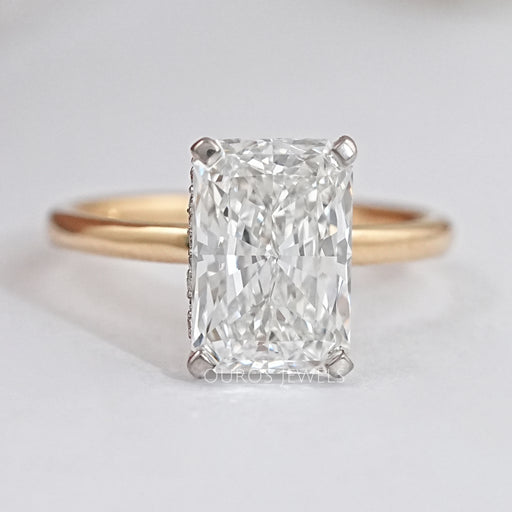 top view of 2.50 carat radiant cut diamond hidden halo wedding ring