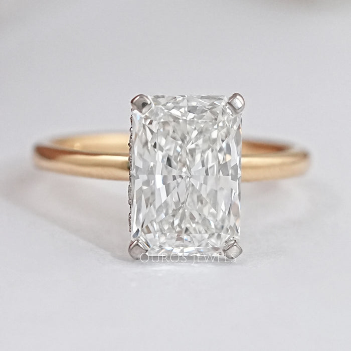 top view of 2.50 carat radiant cut diamond hidden halo wedding ring