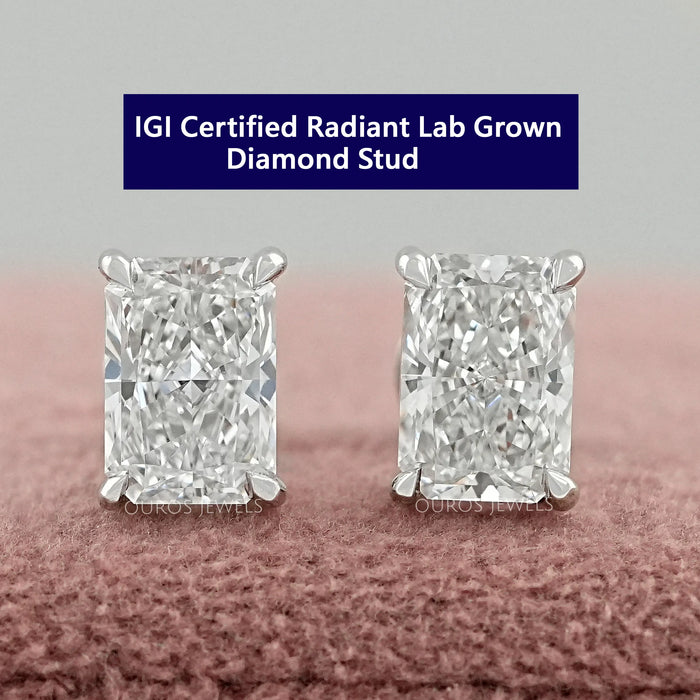 IGI Certified Radiant Cut Lab Grown Diamond Stud