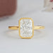 radiant cut lab diamond bezel set engagement ring yellow gold