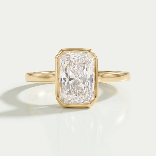 Radiant Diamond Bezel Set Engagement Ring Rings
