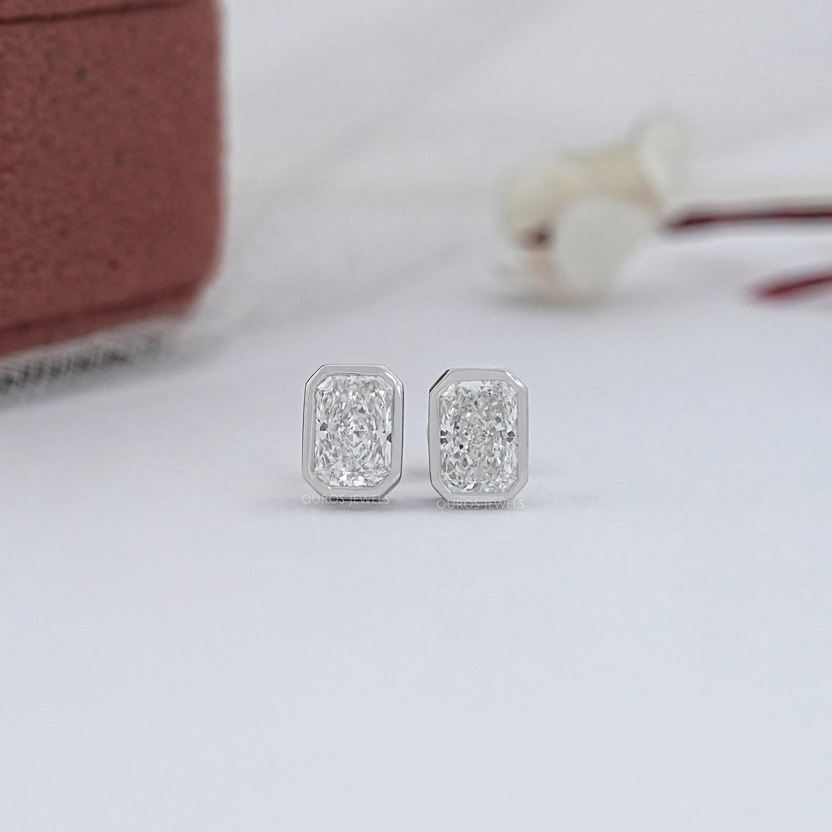 Bezel Radiant Lab Diamond Stud Earrings