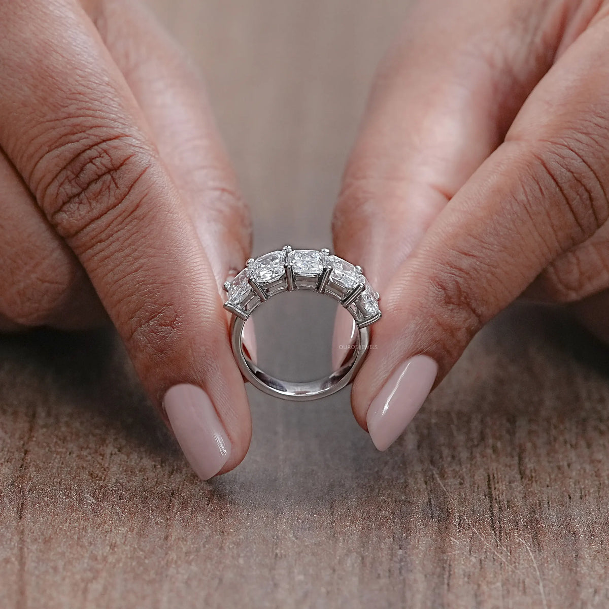 Five Stone Radiant Lab Diamond Wedding Ring Ring