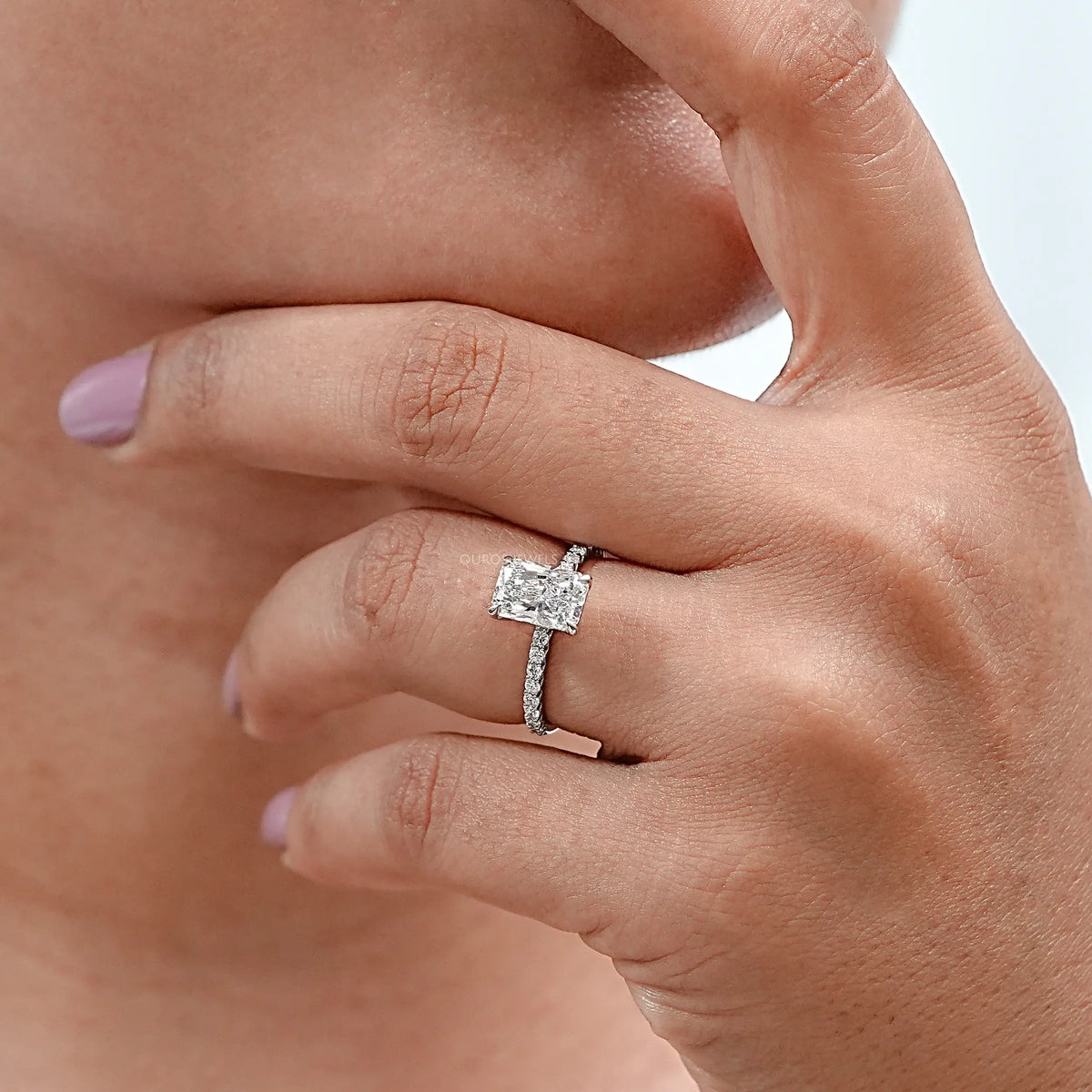 Radiant Cut Solitaire Accent Diamond Engagement Ring Rings