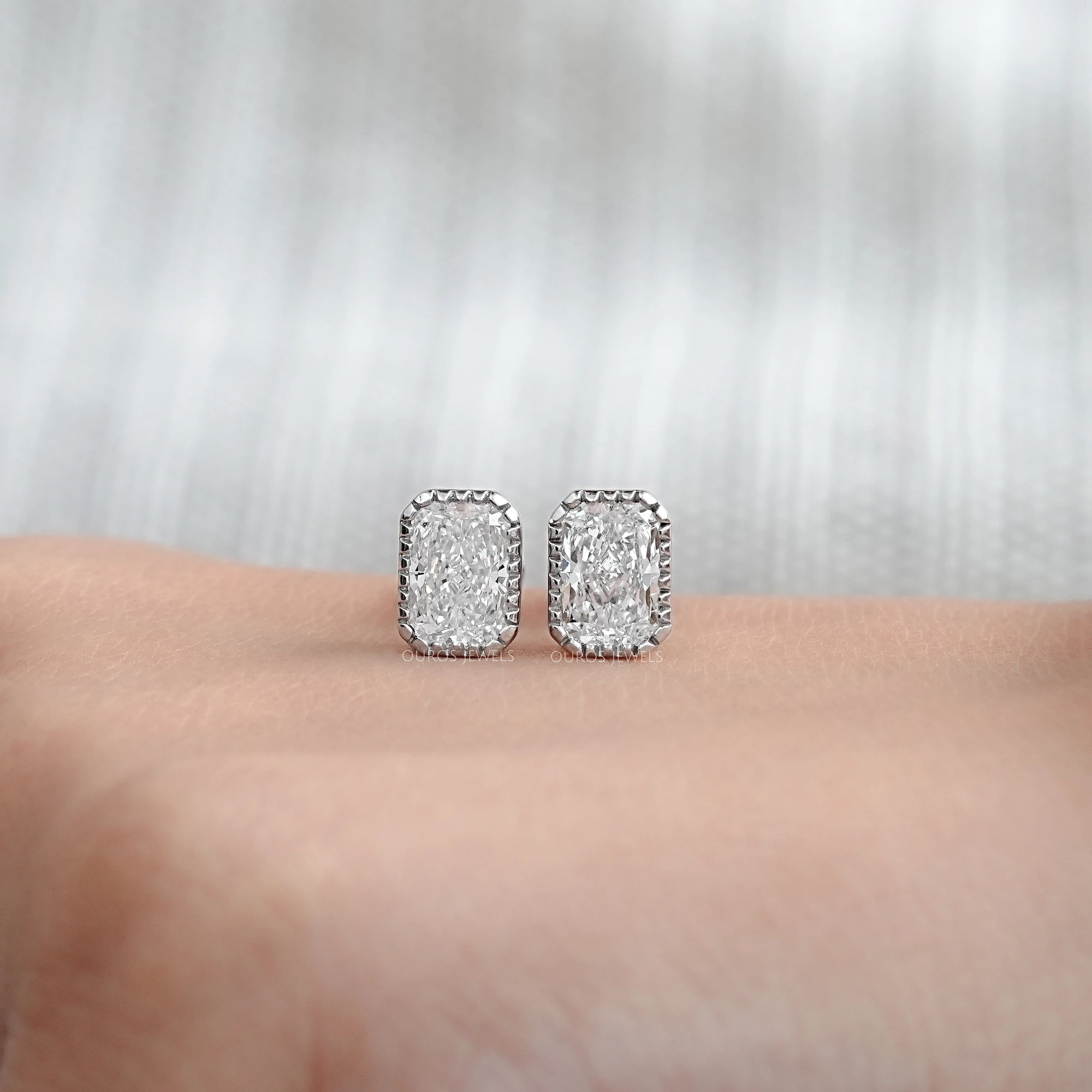 Radiant Lab Diamond Milgrain Set Stud Earrings Earrings