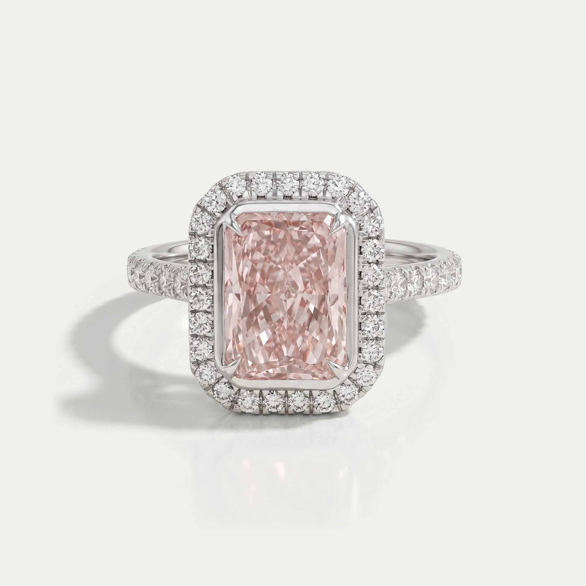 Fancy Pink Radiant Cut Halo Diamond Ring