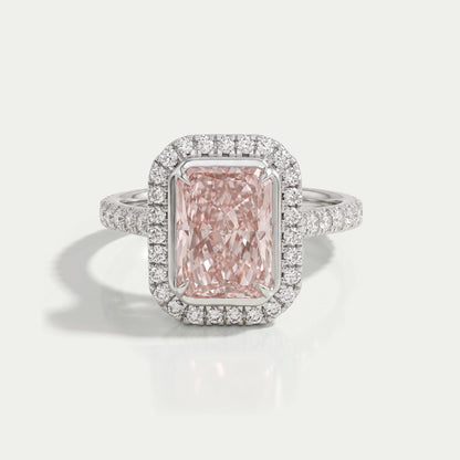 Fancy Pink Radiant Cut Halo Diamond Ring