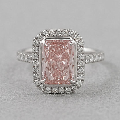 Fancy Pink Radiant Cut Halo Diamond Ring