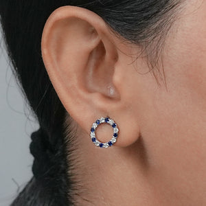 Blue Sapphire Gemstone Circle Stud Earrings