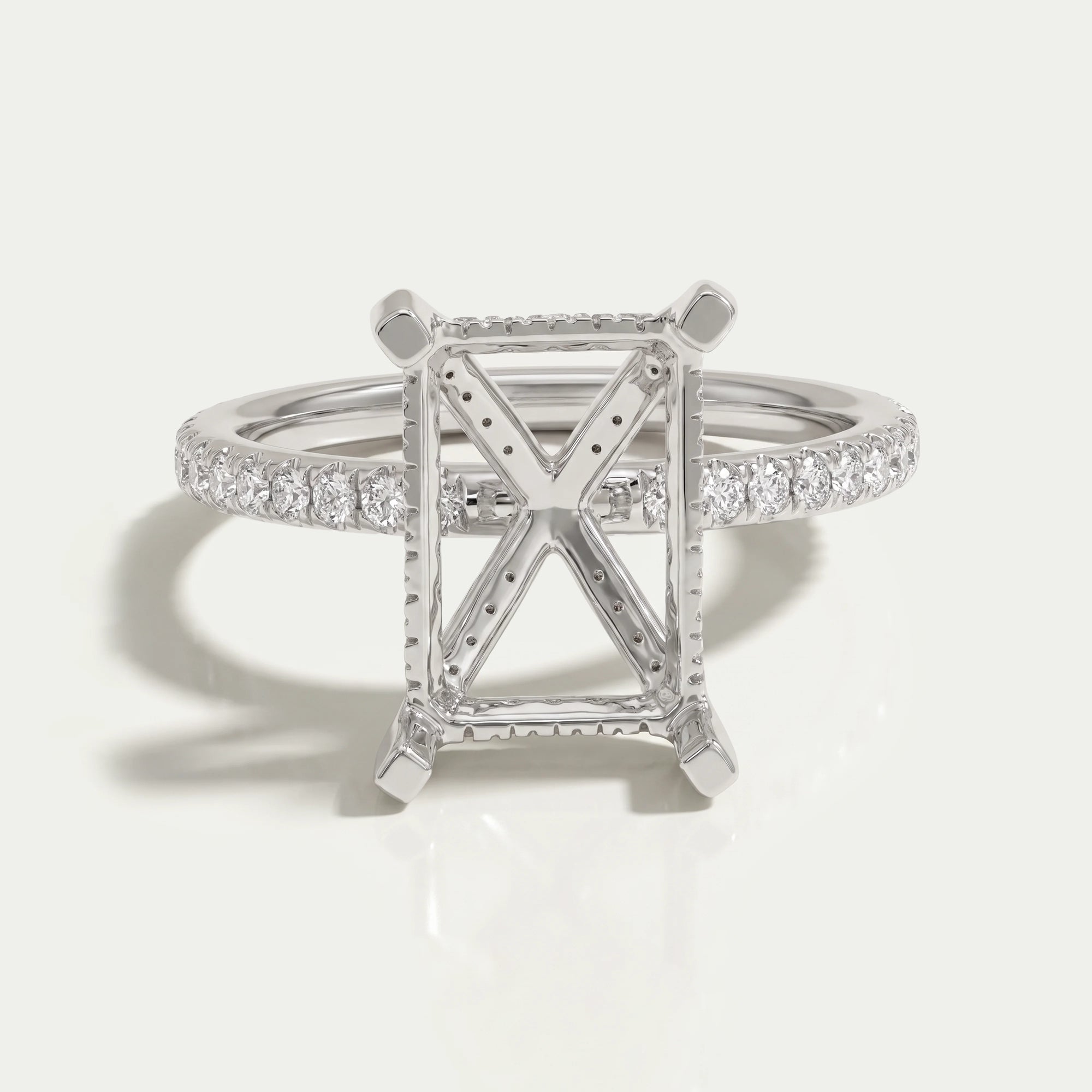 Bague halo cachée semi-montée en forme radieuse