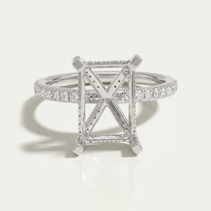 Bague halo cachée semi-montée en forme radieuse