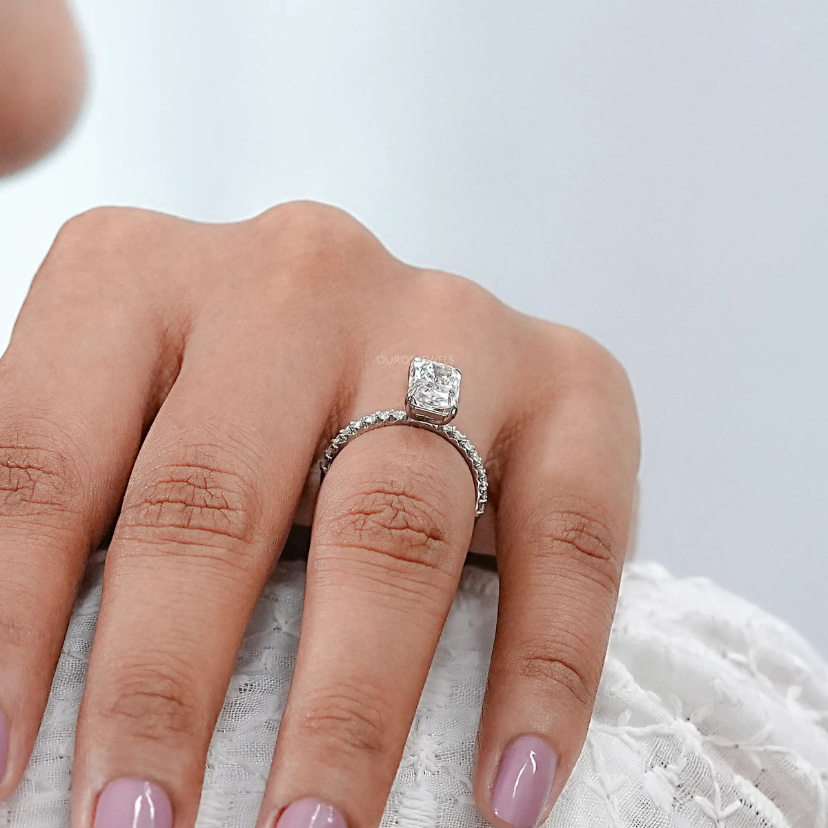 Radiant Cut Solitaire Accent Diamond Engagement Ring Rings