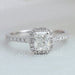 radiant cut lab diamond solitaire halo white gold wedding ring's front view