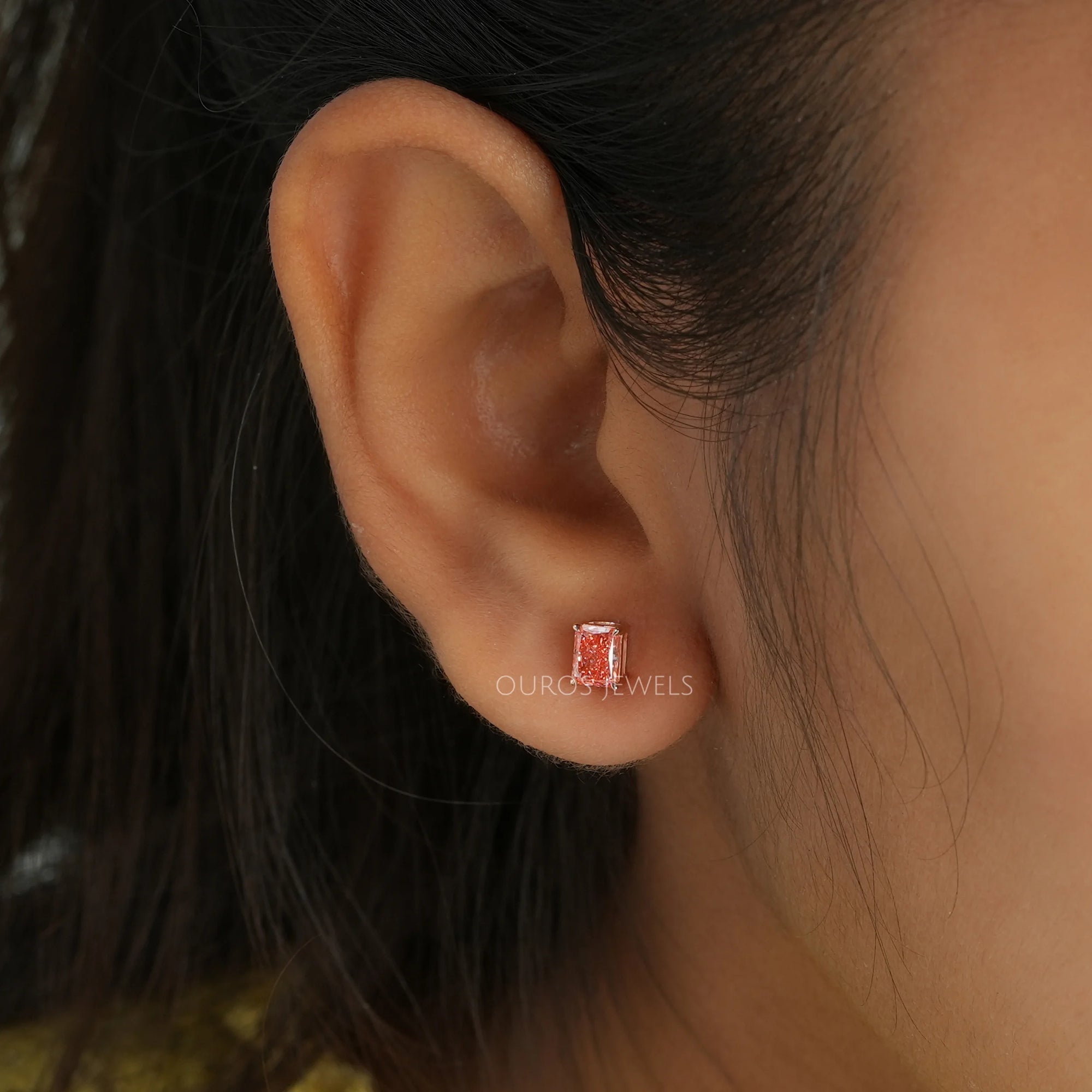 Pink Radiant Cut Lab Diamond Stud Earrings Earring