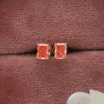 Pink Radiant Cut Lab Diamond Stud Earrings Earring