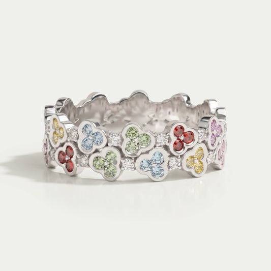 Alliance de mariage avec diamants ronds de couleur arc-en-ciel