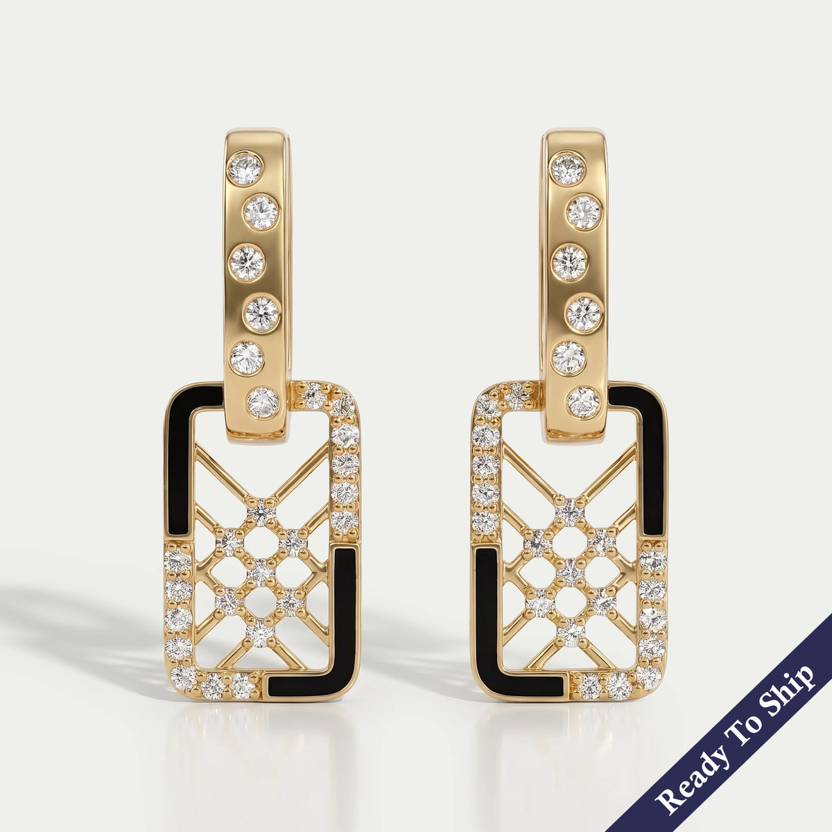 Reactangle Shape Round Diamond Dangle Earrings