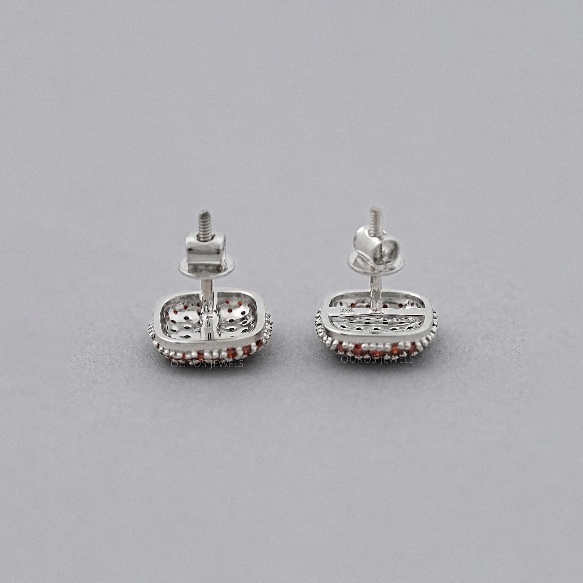 Red Round Cut Lab Diamond Pave Set Stud