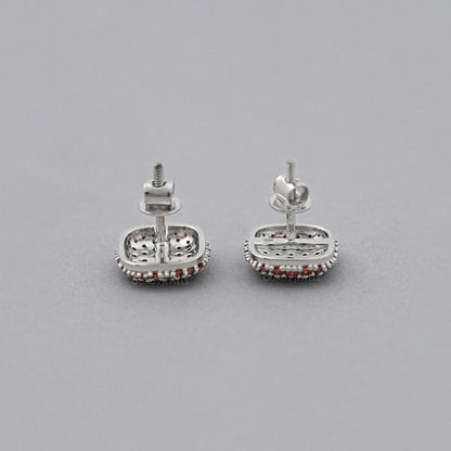Red Round Cut Lab Diamond Pave Set Stud