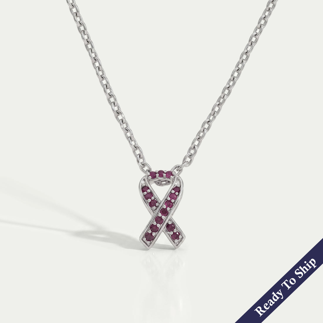 Red Round Gemstone Cancer Ribbon Pendant