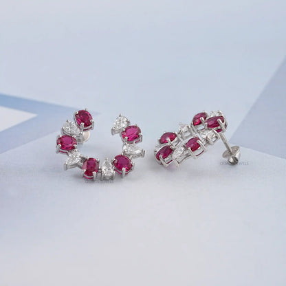 Ruby Oval And Pear Diamond Earrings