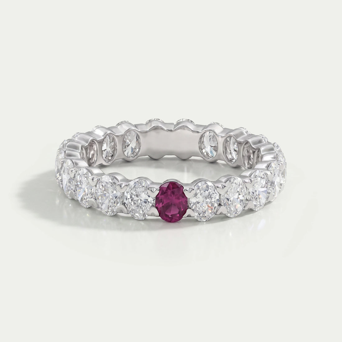 Red Oval Gemstone Eternity Wedding Band Rings