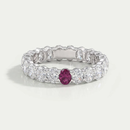 Red Oval Gemstone Eternity Wedding Band Rings