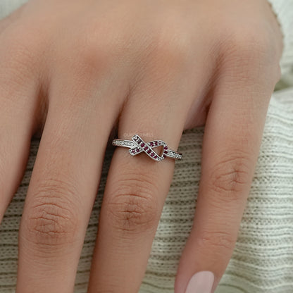 Red Round Gemstone Cancer Ribbon Ring Ring
