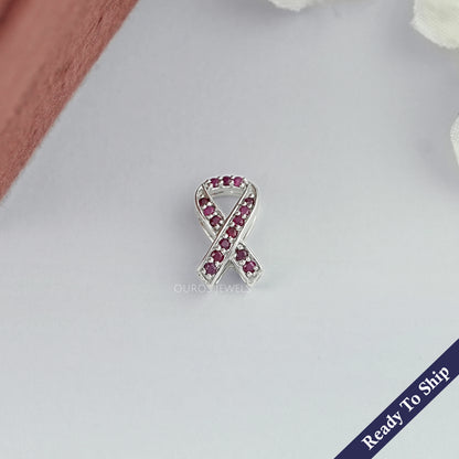 Red Round Gemstone Cancer Ribbon Pendant