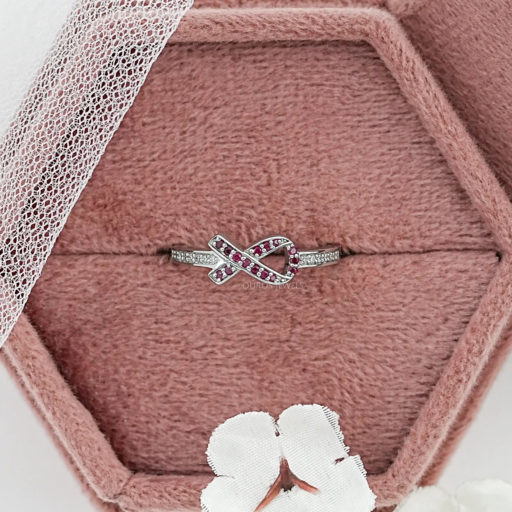 Red Round Gemstone Cancer Ribbon Ring Ring