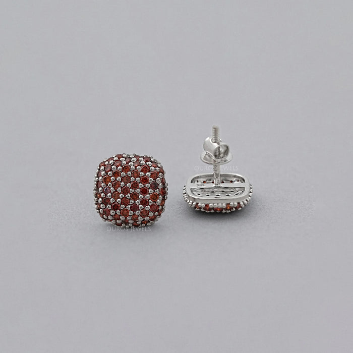 Red Round Cut Lab Diamond Pave Set Stud