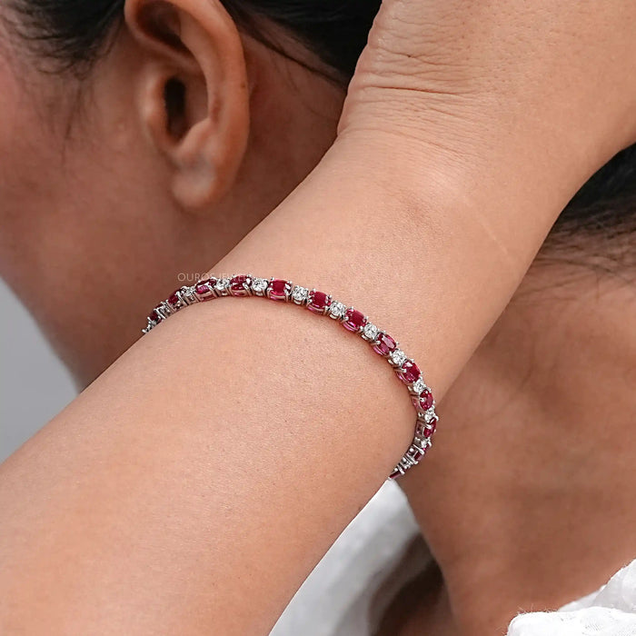 Red Ruby Oval Gemstone Bracelet