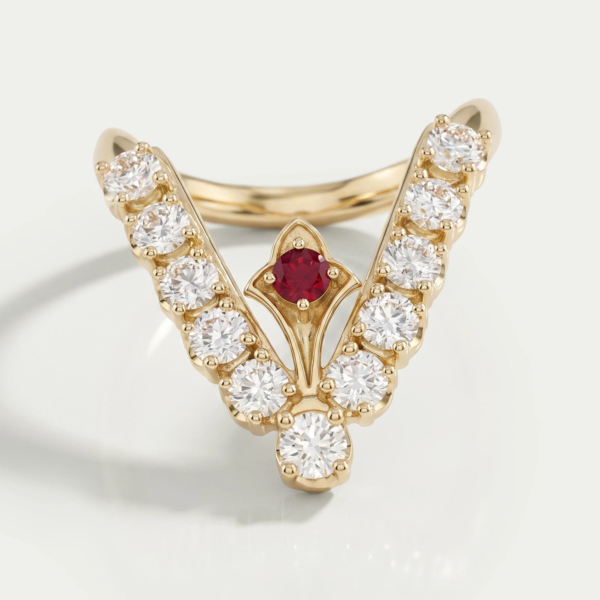 Red Ruby Round Diamond Vanki Ring Ring