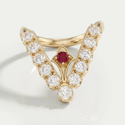 Red Ruby Round Diamond Vanki Ring Ring