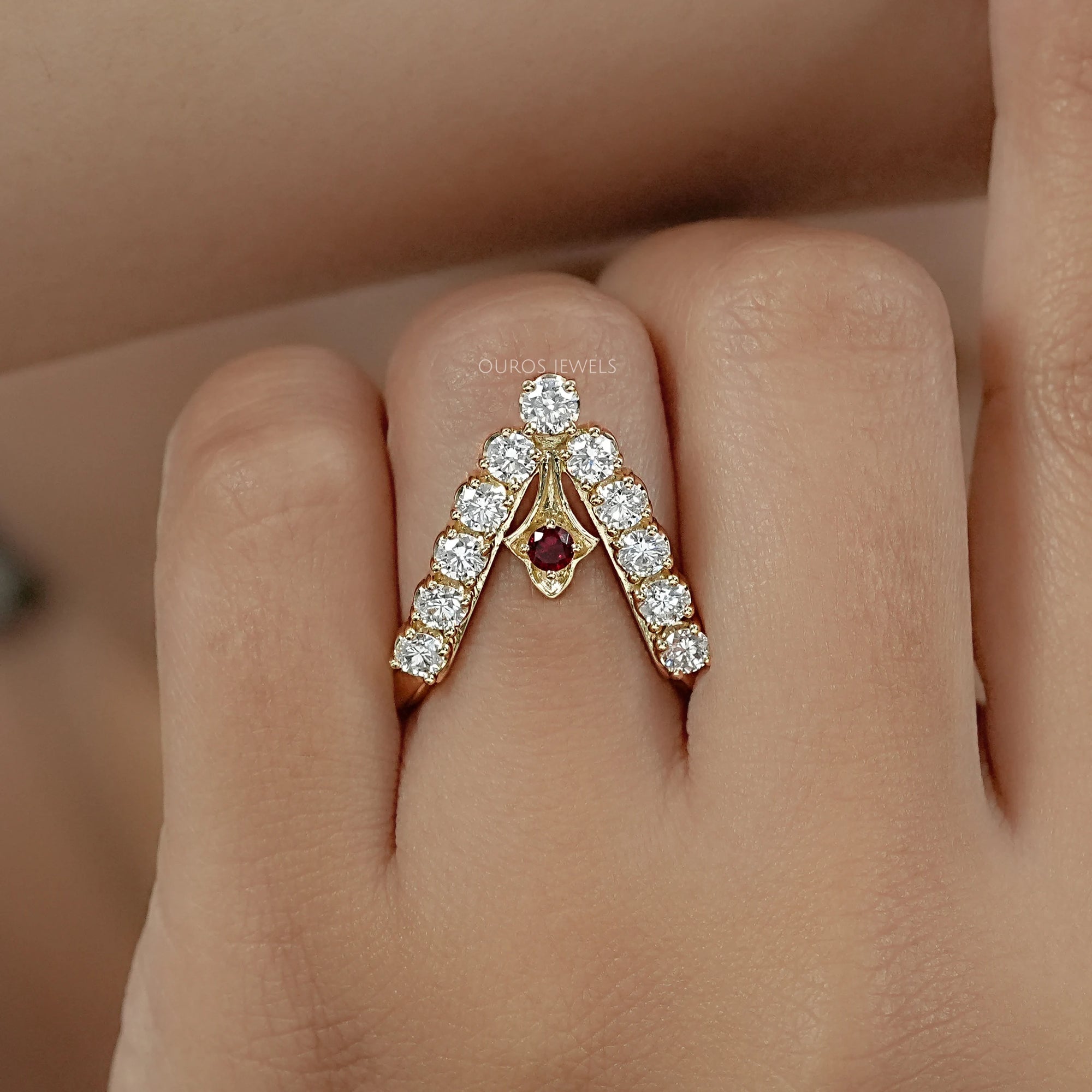 Red Ruby Round Diamond Vanki Ring