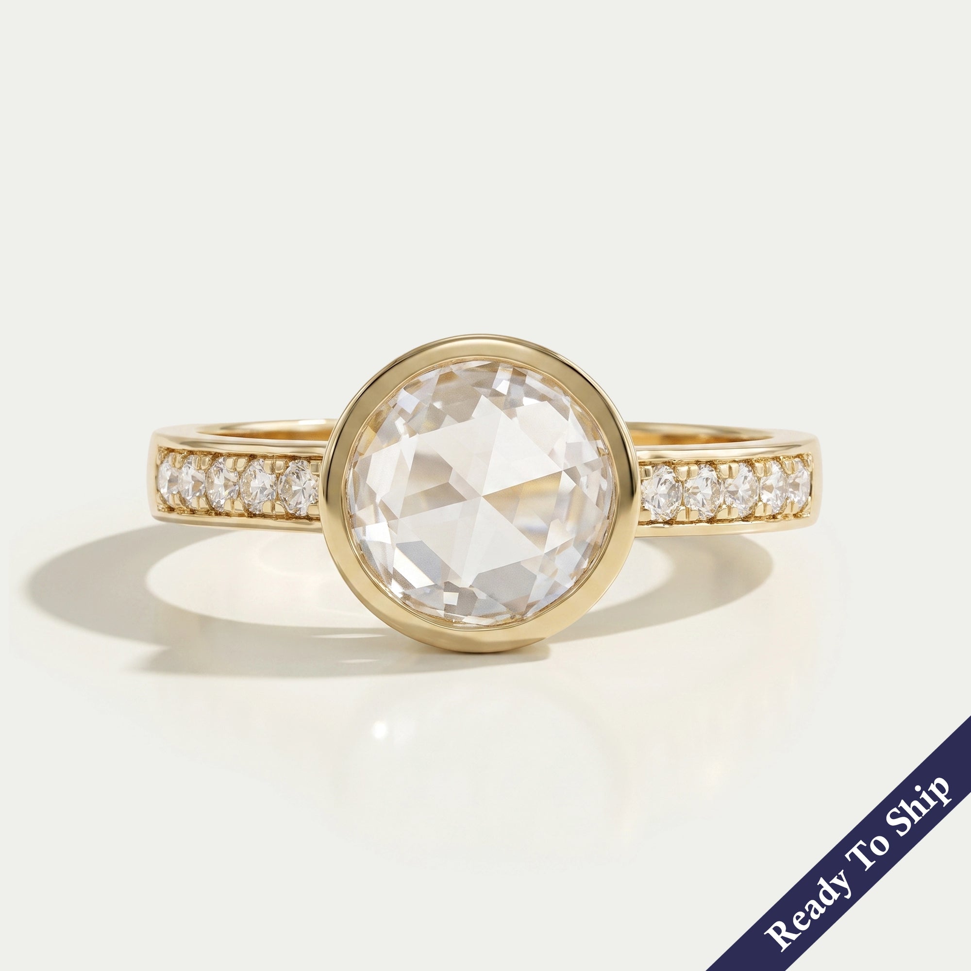 Rose Cut Round Accent Diamond Engagement Ring