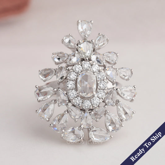 Rose Cut Lab Diamond Cluster Ring Ring