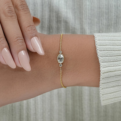 Three Stone Rose Cut Oval Bezel Chain Bracelet