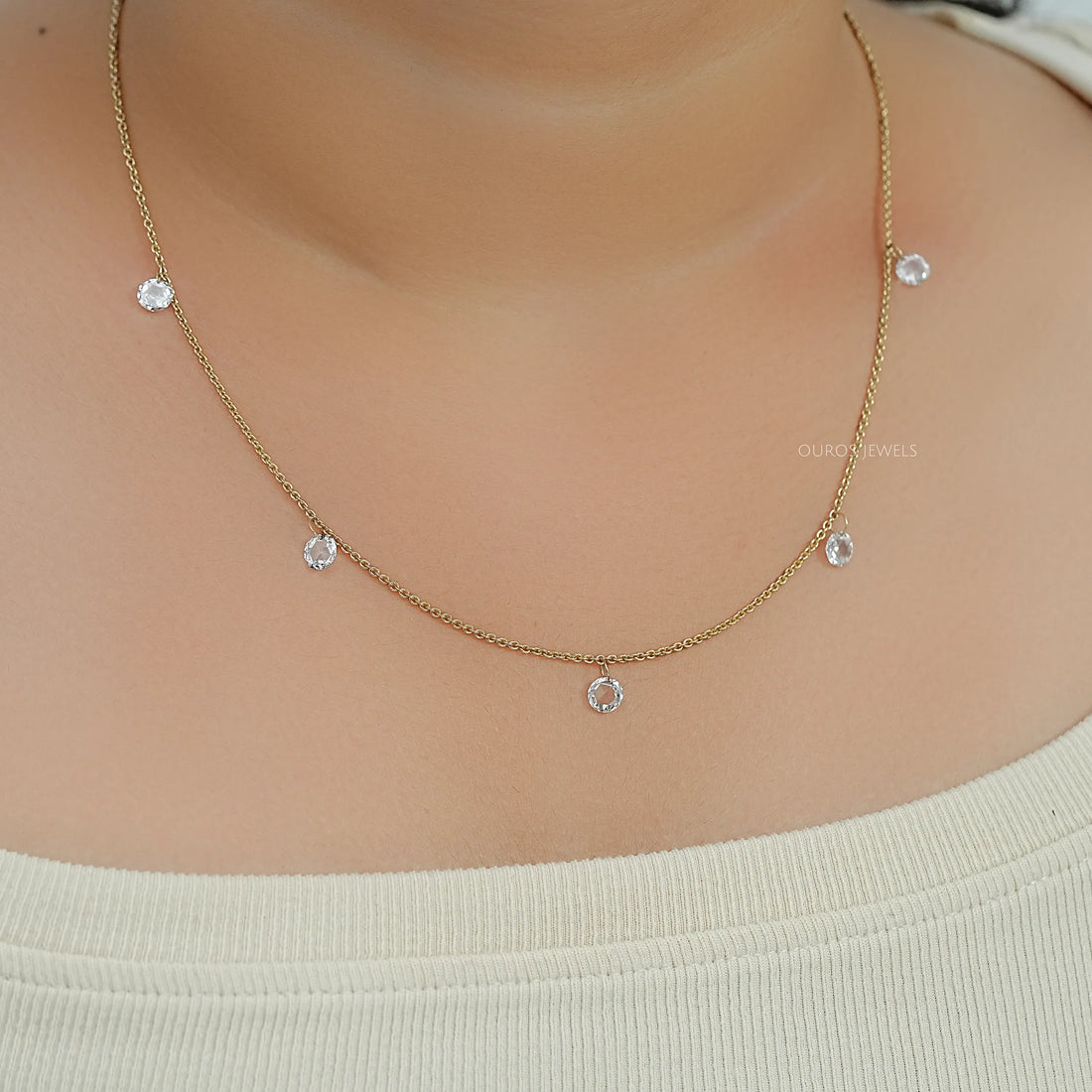 Rose Cut Round Lab Diamond Station Necklace Necklaces