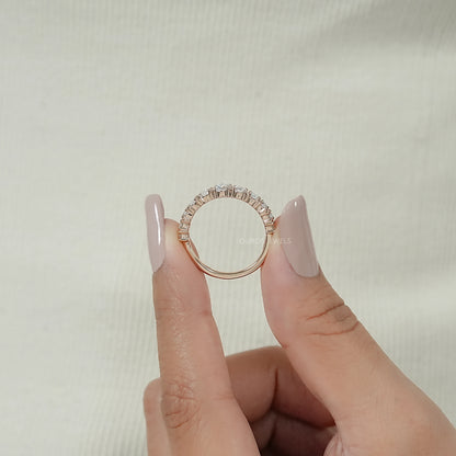 Rose Cut Round Diamond Half Eternity Wedding Band Ring