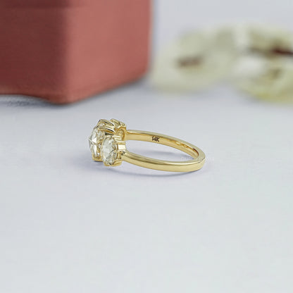 Three Stone Rose Cut Round Engagement Ring