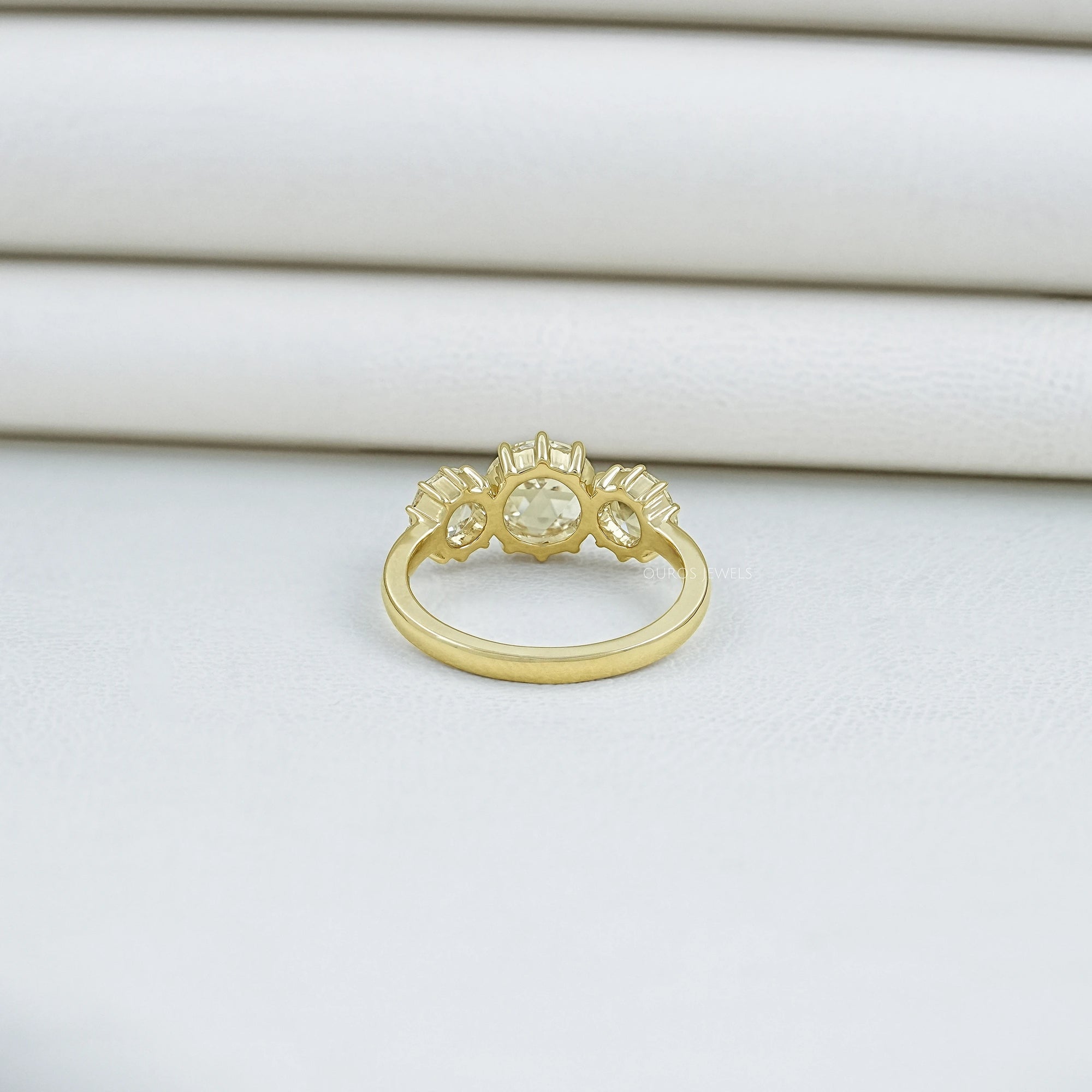 Three Stone Rose Cut Round Engagement Ring