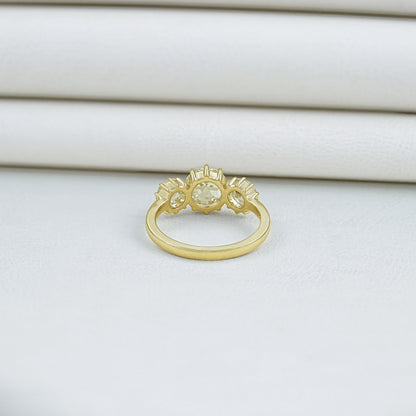 Three Stone Rose Cut Round Engagement Ring