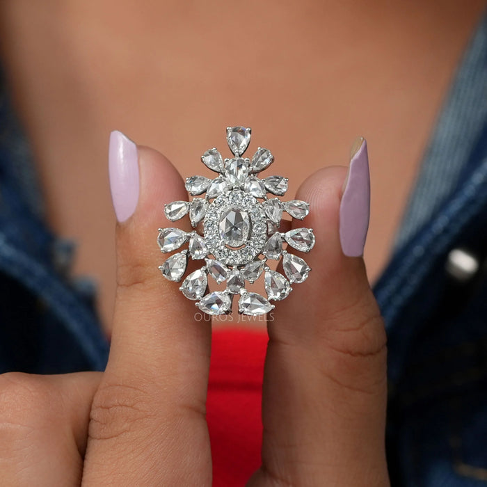 Rose Cut Lab Diamond Cluster Ring