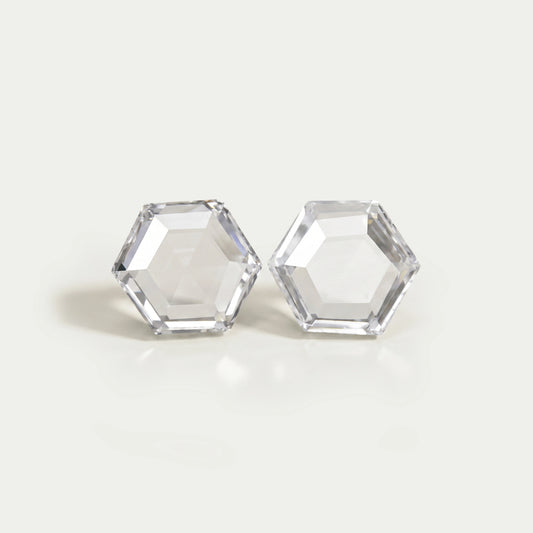 Paire de diamants de laboratoire de forme hexagonale à taille rose